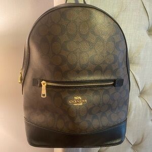 NWT Leather Brown Coach backpack with adjustable straps and gold hardware